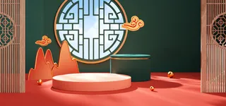 中国风国潮电商促销首页海报C4D背景图3D场景立体设计PSD素材模板