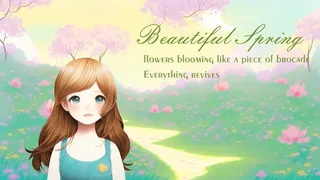 美丽的春天手绘女孩插画背景壁纸-香花