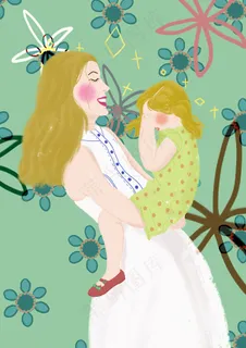 手绘卡通母亲节插画漫画素材