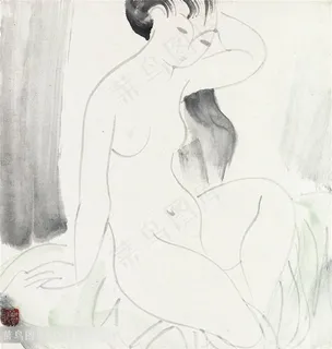林风眠手绘裸体美女装饰画