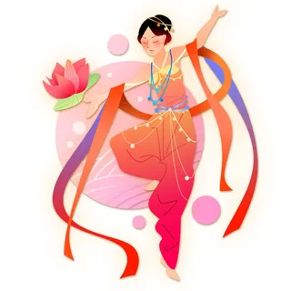 手绘国潮中国风古代敦煌神话飞天仙女美女古装人物插画PSD素材