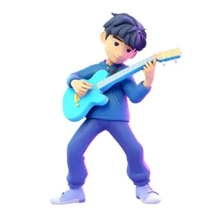 抱着电吉他的男孩3D免抠