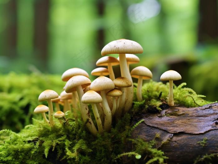 森林蘑菇枯木树干青苔苔藓摄影图(3696x2784)