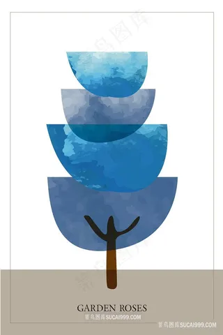 水彩树时尚插画