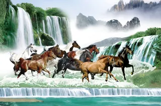 山水流水马到成功背景墙