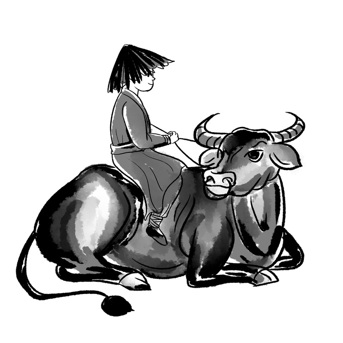 清明清明节水墨风格牧童骑牛