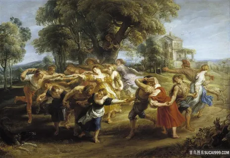 道路人群舞会油画风景画油画图片