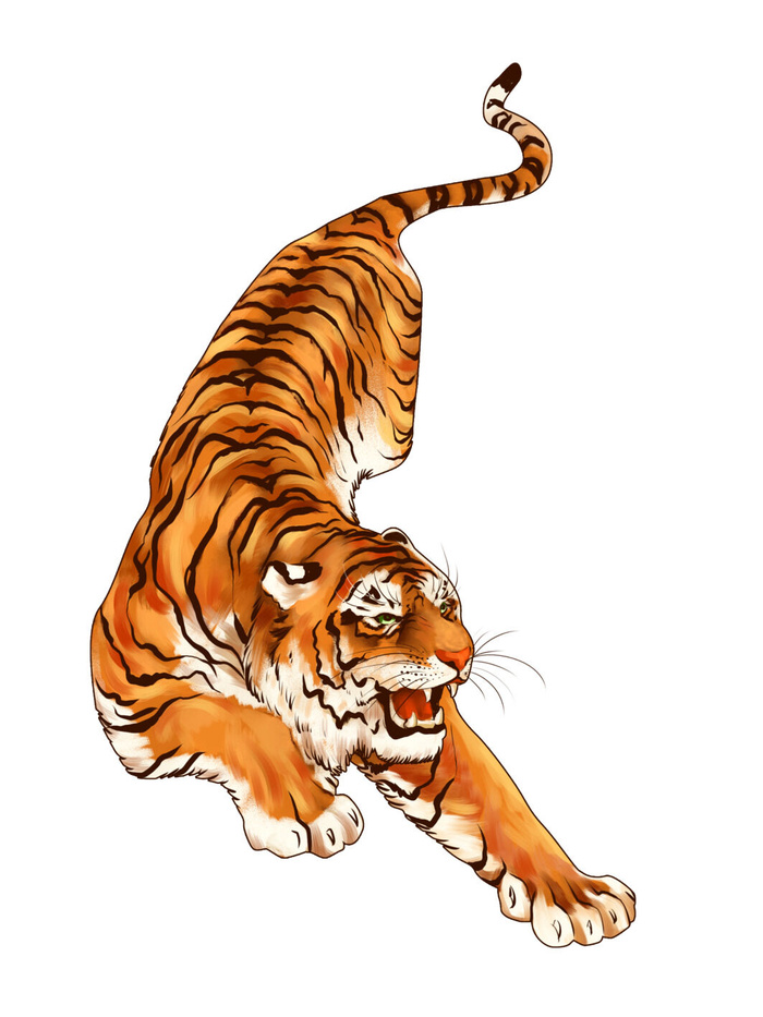 手绘国潮虎年卡通白虎老虎形象插画装饰元素PSD设计素材png免抠图psd模版下载