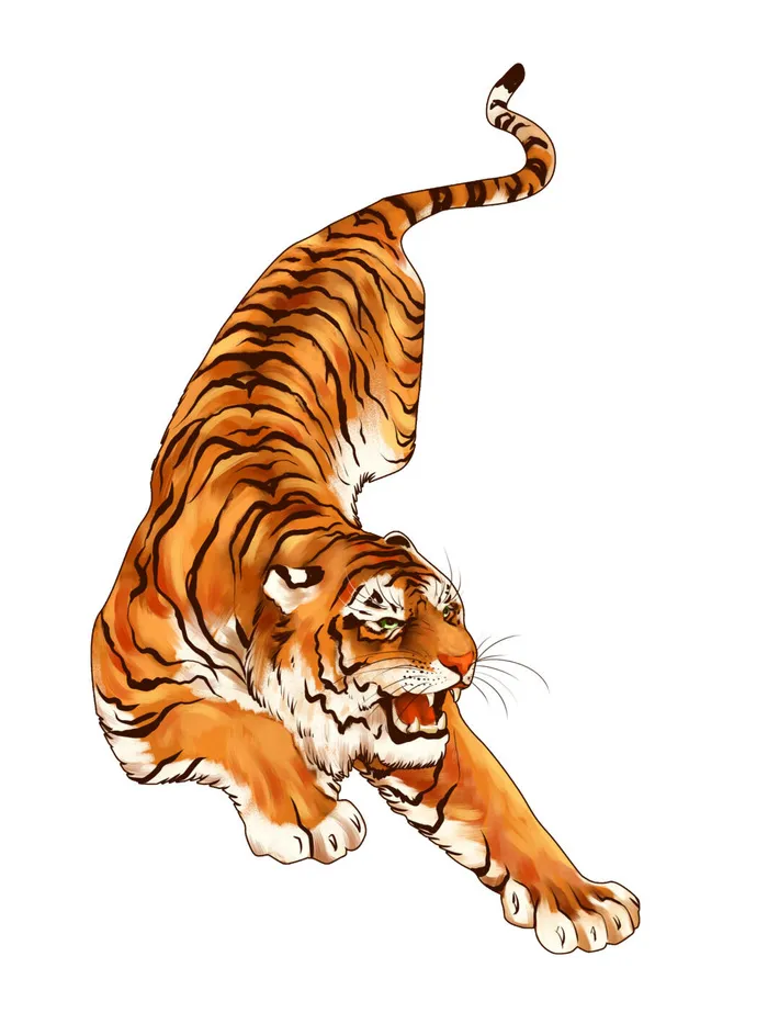 手绘国潮虎年卡通白虎老虎形象插画装饰元素PSD设计素材png免抠图psd模版下载