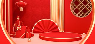 中国风国潮电商促销首页海报C4D背景图3D场景立体设计PSD素材模板