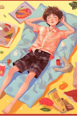 夏日躺着休息的男孩炎热海报素材背景