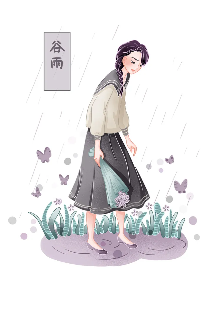 二十四节气谷雨场景插画psd模版下载