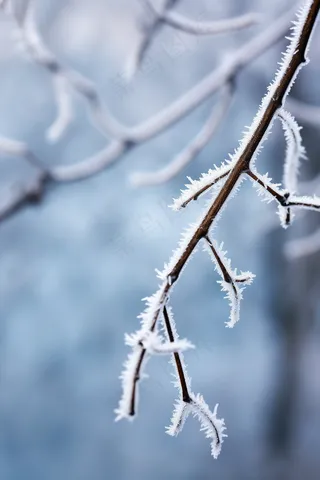 冬天树枝上的白霜雾凇摄影图