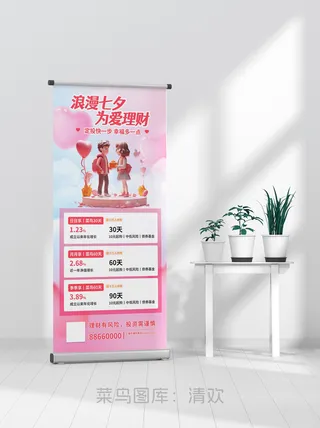 时尚七夕情人节金融理财基金宣传海报