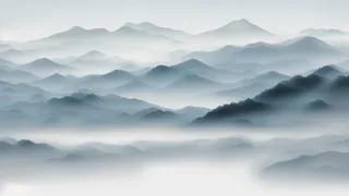 大气写意中国传统水墨画山水插画壁纸-云海间