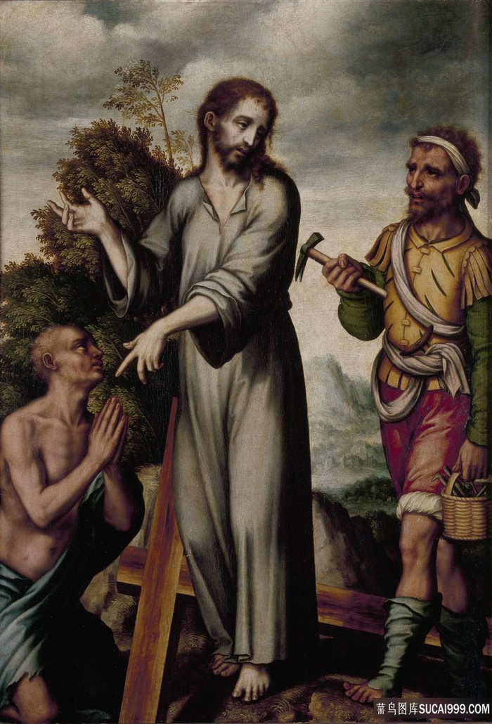 十字架人物艺术油画风景画