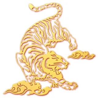 2022 金色 立体老虎 剪纸  喜庆 素材