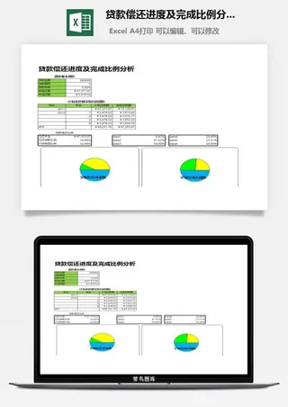 贷款偿还进度及完成比例分析excel模板