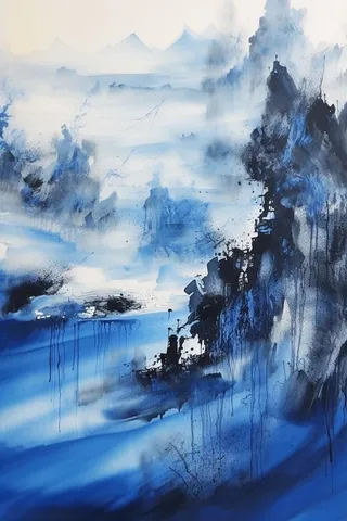 蓝色水墨画海报素材背景