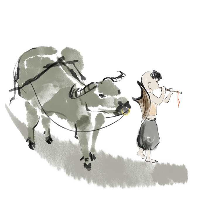 清明清明节卡通牧童和牛