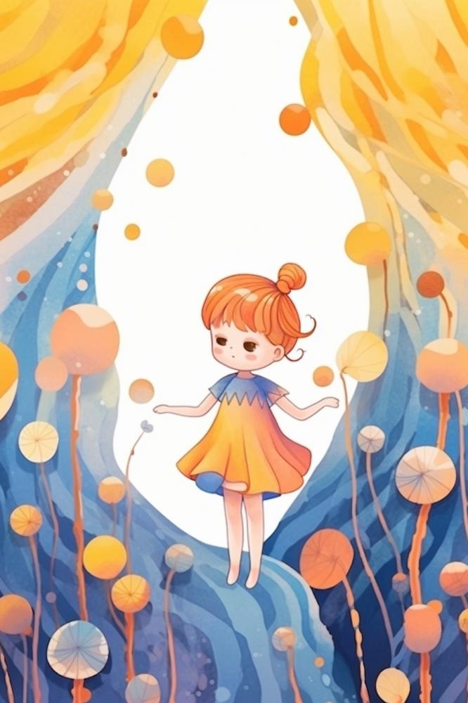 舞蹈可爱女孩插画背景(896x1344)