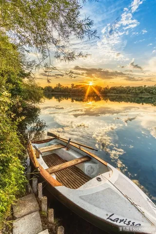 霞光船帆唯美风景图片