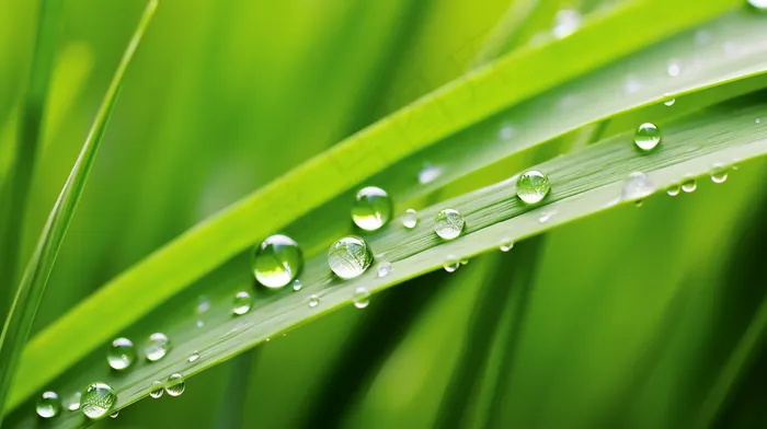雨天小草上的水珠嫩叶摄影图(4368x2448)