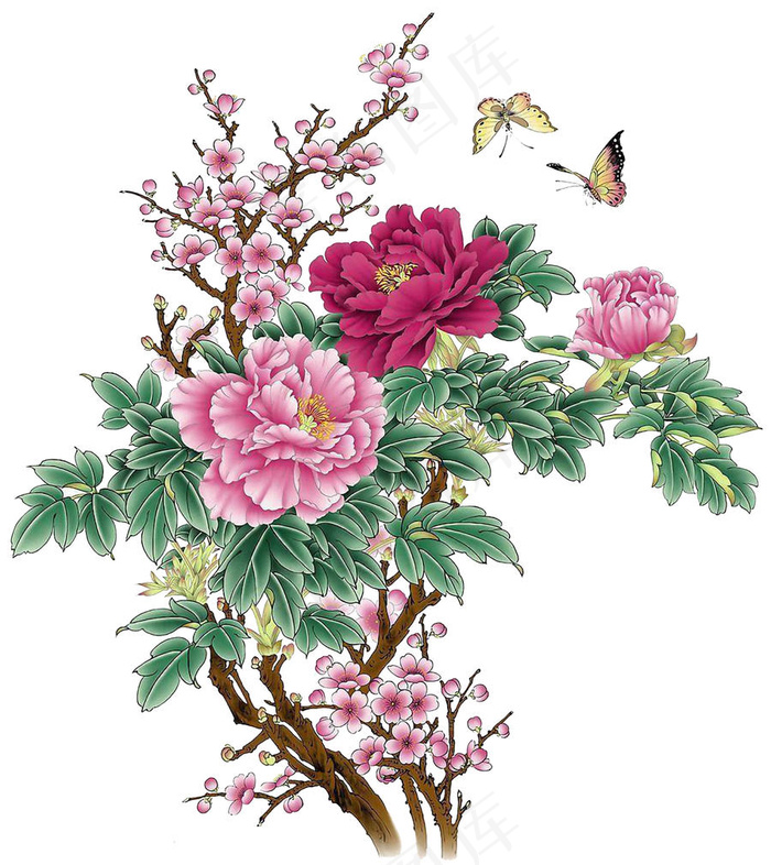 工笔牡丹和梅花