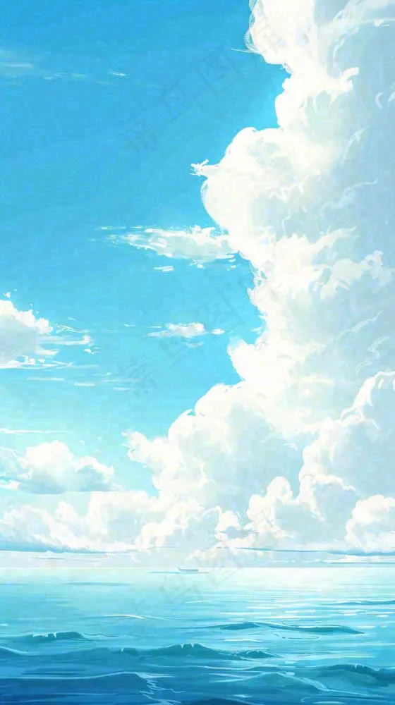 海洋海面蓝天云层白云清新春天夏天阳光，立夏夏至大暑小暑(816x1456)