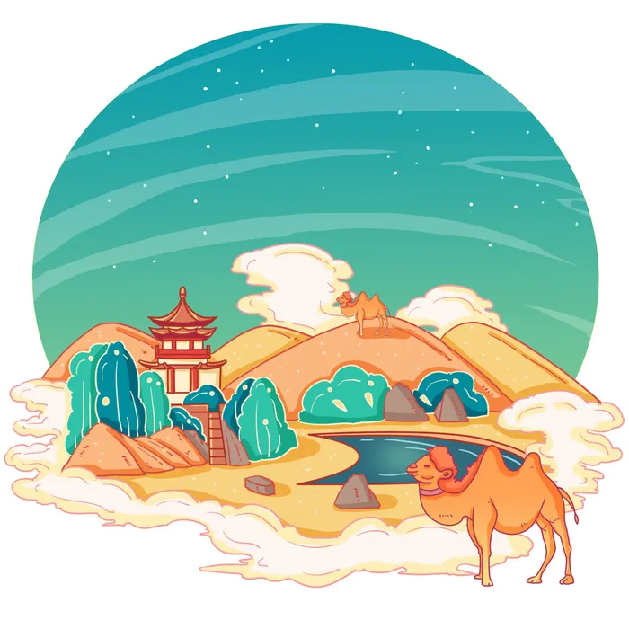 国潮风旅游建筑城市地标景区北京上海插图插画元素素材设计模板