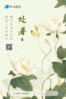 处暑简约淡雅荷花荷叶清新节气海报