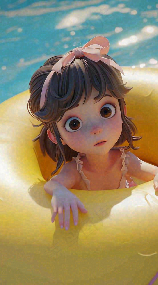 夏天泳池玩耍泳衣女孩，小暑大暑 夏至(816x1472)