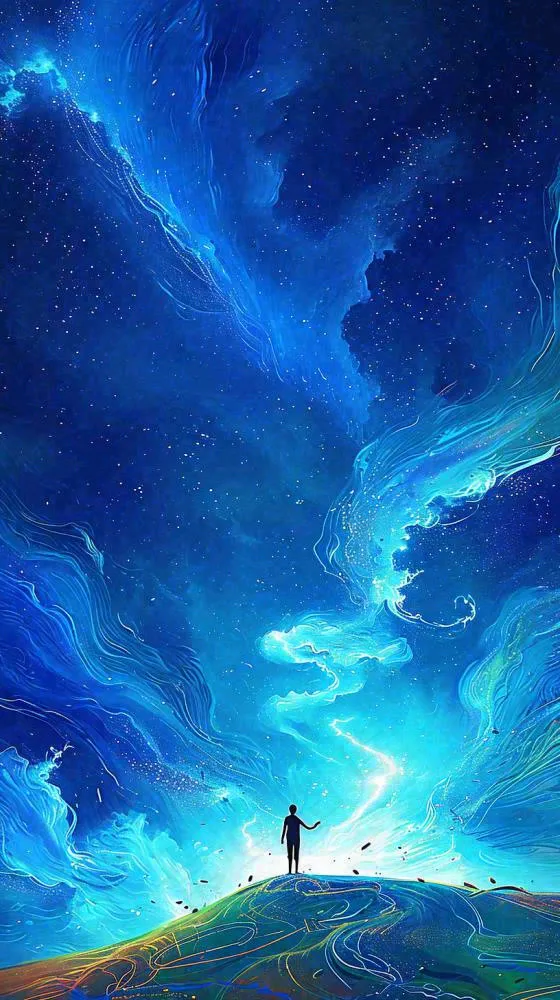 夜晚天蓝色天空科幻绚丽星空(816x1456)