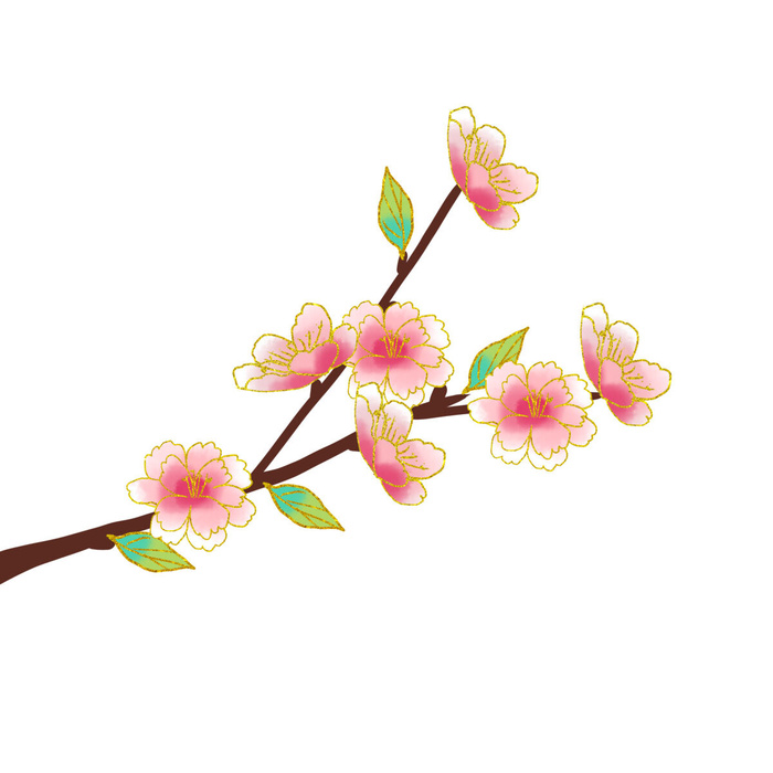 国潮风立体浮雕金边手绘花朵花卉PSD设计PNG免扣图片元素素材