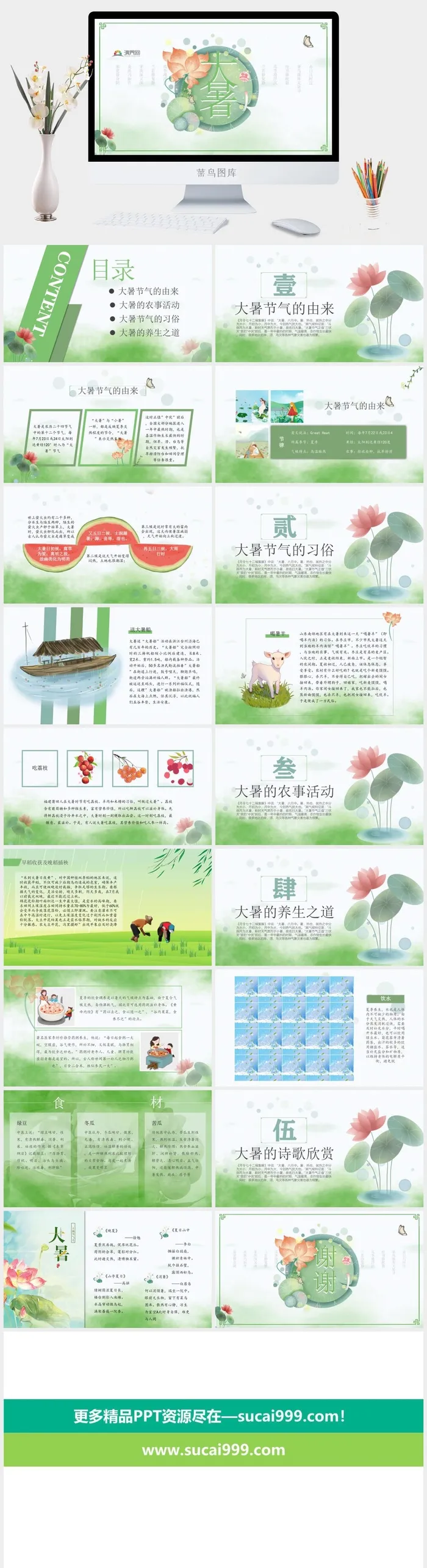 夏日小清新绿色调二十四节气大暑知识