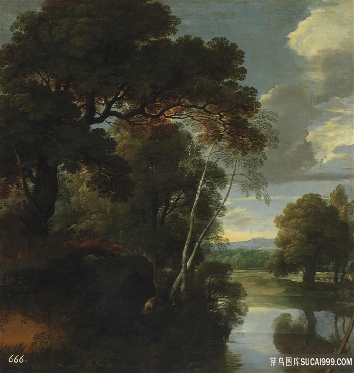 阿图瓦，雅克景观一条河树木风景画