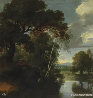 阿图瓦,雅克景观一条河树木风景画 阿图瓦,雅克景观一条河树木风景画