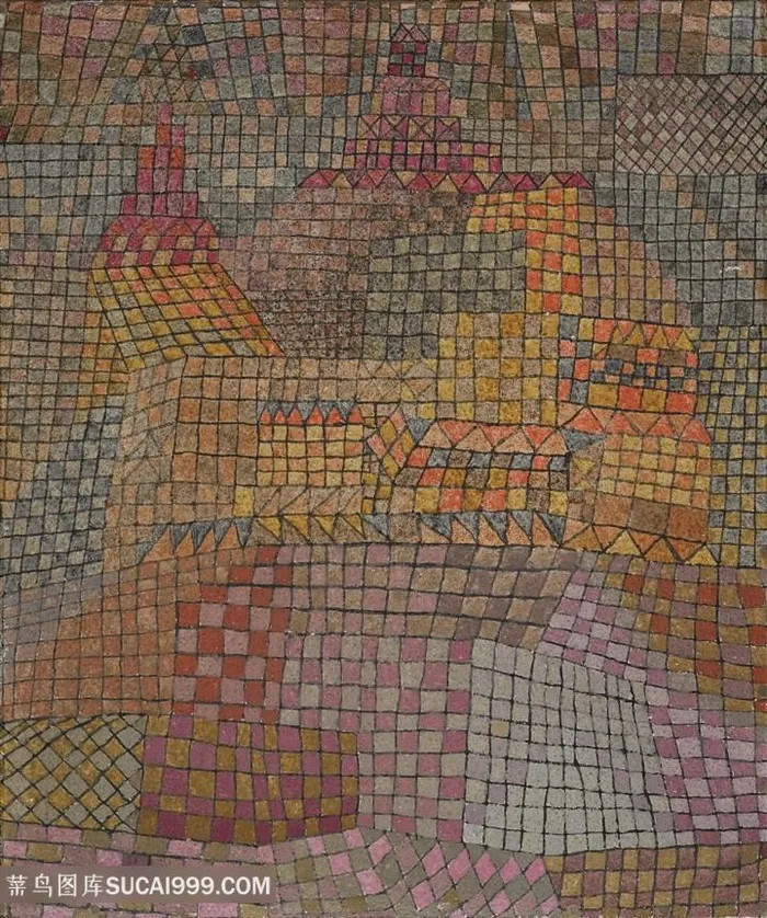 保罗克利手绘晶格水彩背景装饰画