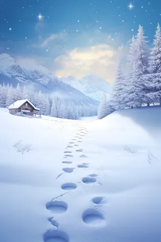 冬季高原雪山木屋雪景摄影图