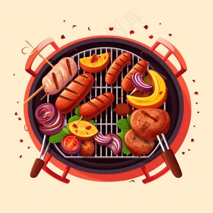 烧烤烤肉美食食物插画素材背景(1024x1024)