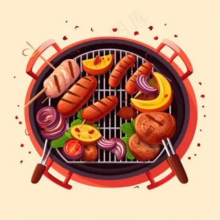 烧烤烤肉美食食物插画素材背景