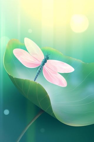 创新可爱粉色荷叶昆虫线条背景