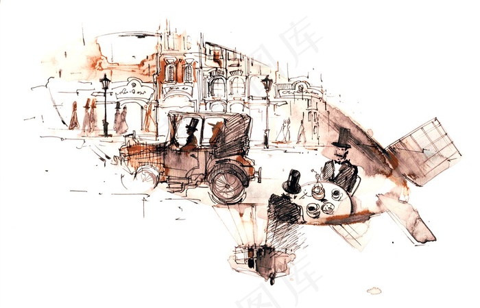 创意水彩西方古典造型高清图片