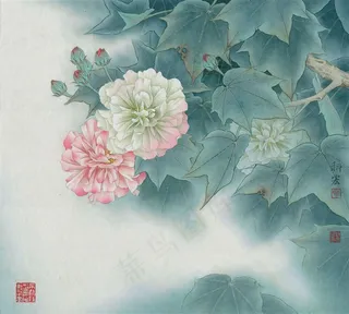 羞花争艳芙蓉国画