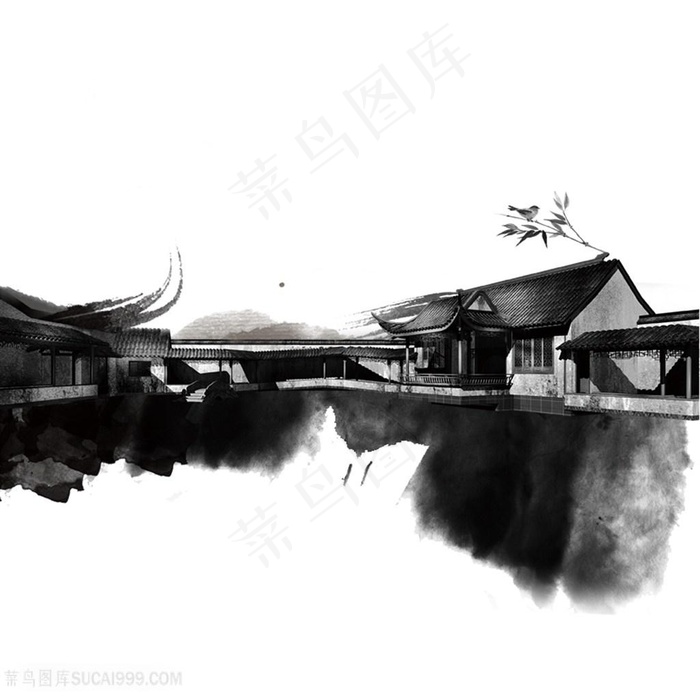 水墨房屋图片