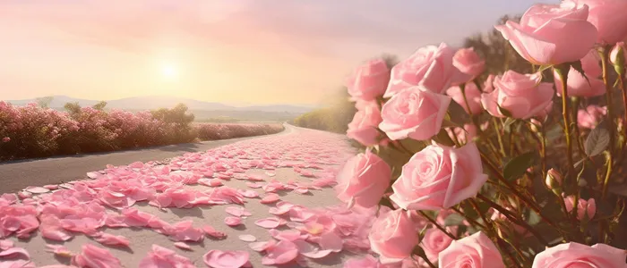 路上的粉红玫瑰 美丽的高清花卉景观，rachel ruysch 的风格，浅粉色和浅青铜色，wilhelmina weber furlong，环保工艺，alma woodsey thomas，阳光照在上面，屡获殊荣背景(6720x2880)