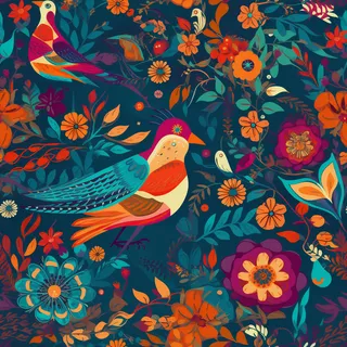 花鸟图，插画风格，无缝贴图，素材