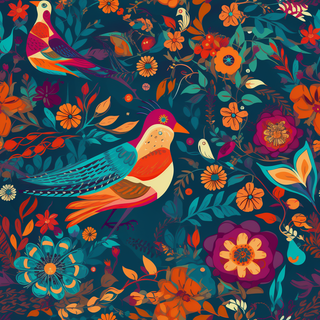 花鸟图，插画风格，无缝贴图，素材