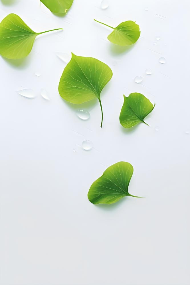 白底绿叶简约清新背景