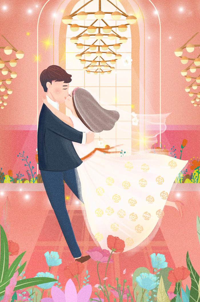 卡通温馨浪漫2月14七夕520情侣拥抱情人节主题插画海报PSD素材